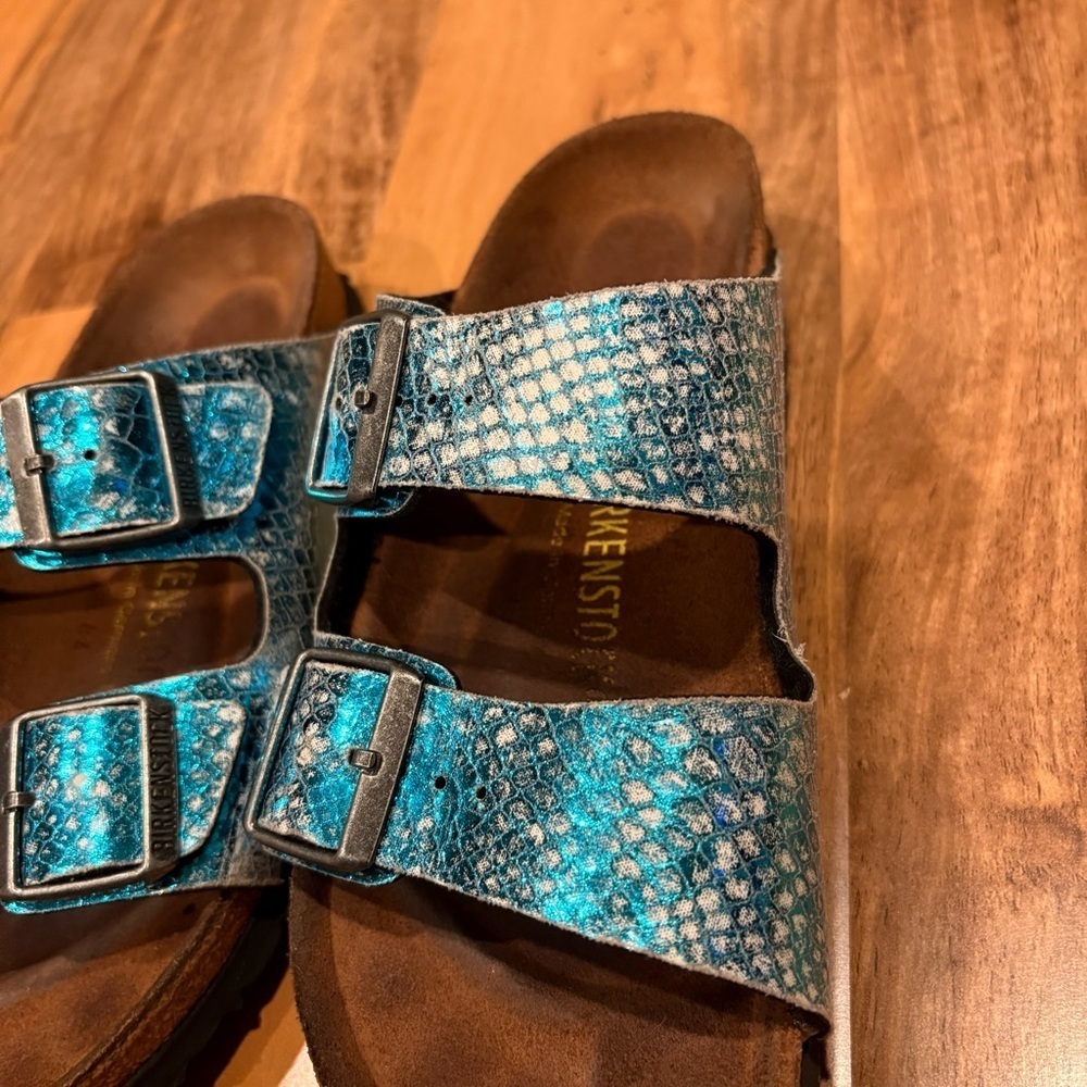 Birkenstock Classic Arizona Anaconda Women's Mules Turquoise Size 7 -7.5 - Picture 11 of 13